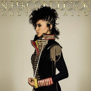 Andy Allo wearing Call and response on the cover of her album superconductor.