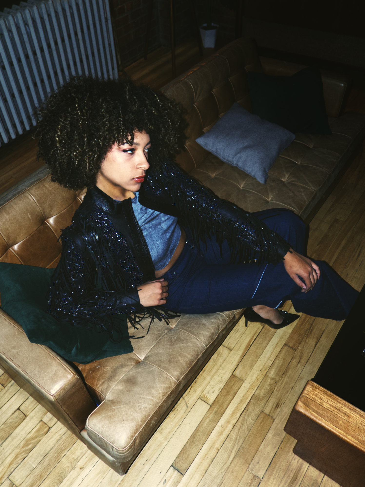 Blue lace fringed jacket