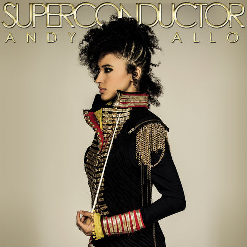 Andy Allo wearing Call and response on the cover of her album superconductor. 