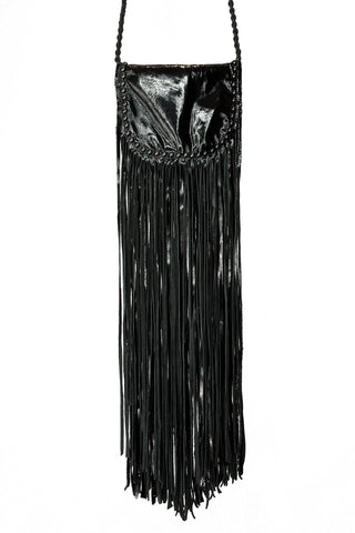 Black fringe bag with metal studs.